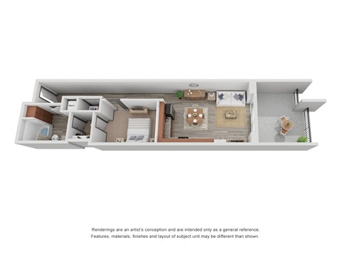Floor plan for 1 bed, 1 bath, 735 sqft